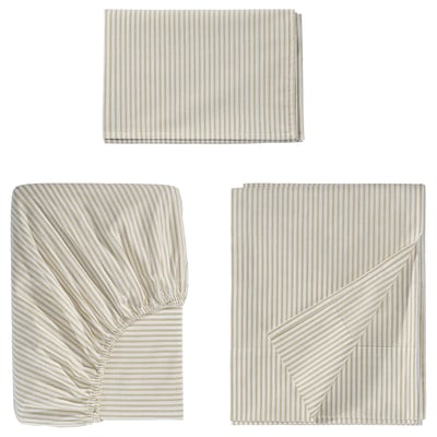 SOLFIBBLA Sheet set, white beige/stripe, Twin