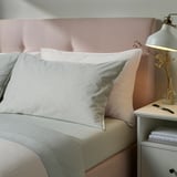 SOLFIBBLA Sheet set, white green/stripe, Queen