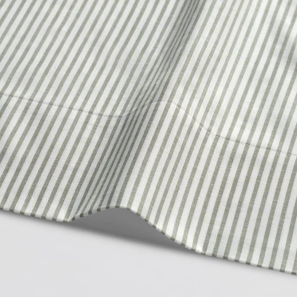 SOLFIBBLA Sheet set, white green/stripe, Queen