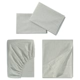 SOLFIBBLA Sheet set, white green/stripe, Queen