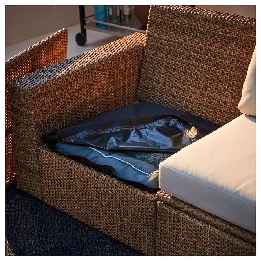 SOLLERÖN 3seat modular sofa, outdoor, with footstool brown/Frösön