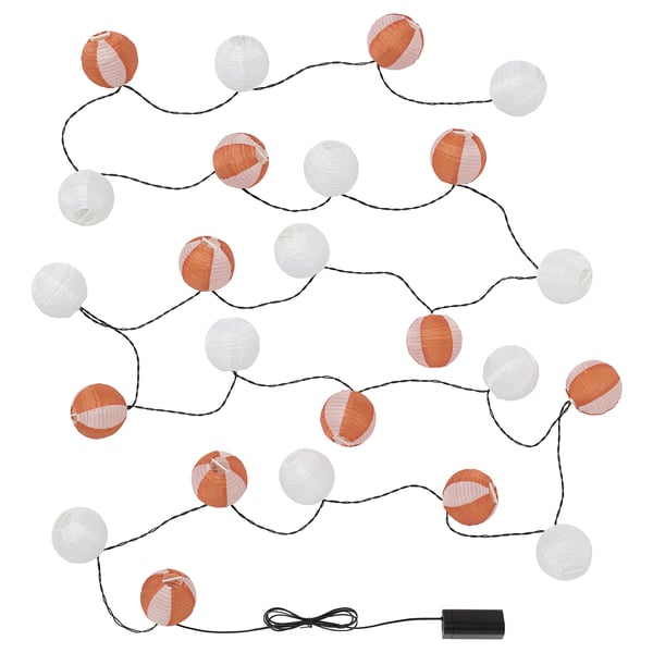 SOLVINDEN LED string light with 24 lights, battery operated globe/orange pink