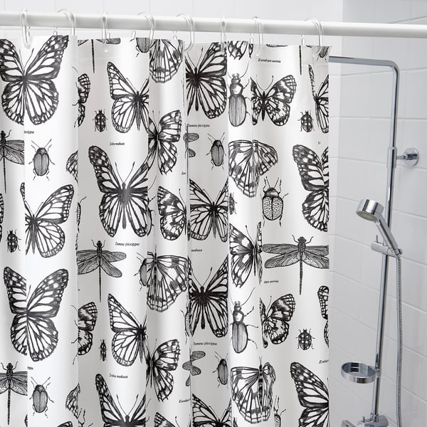 Sommarmalva Shower Curtain White Dark Gray Ikea