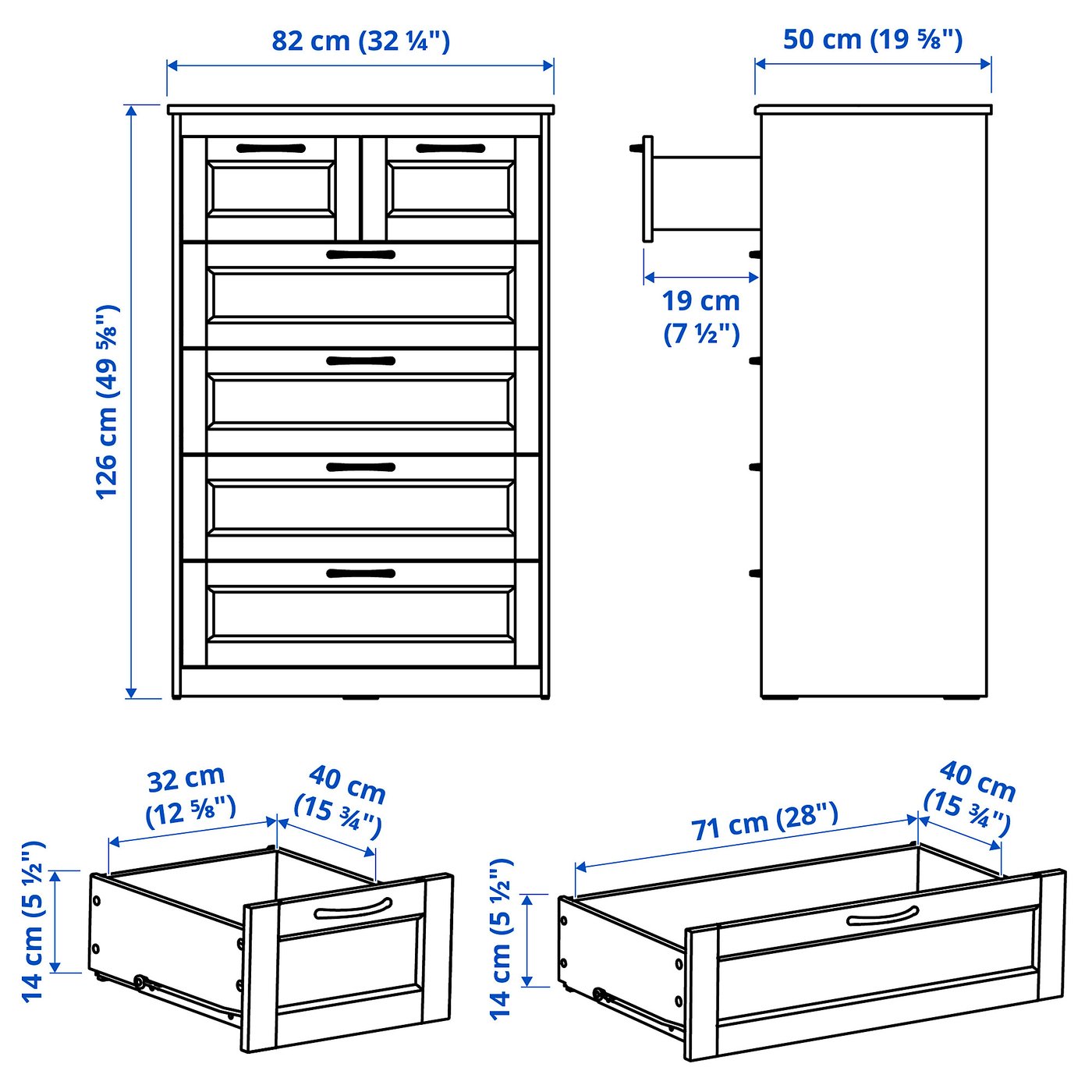 SONGESAND 6-drawer chest, white, 82x126 cm (321/4x495/8