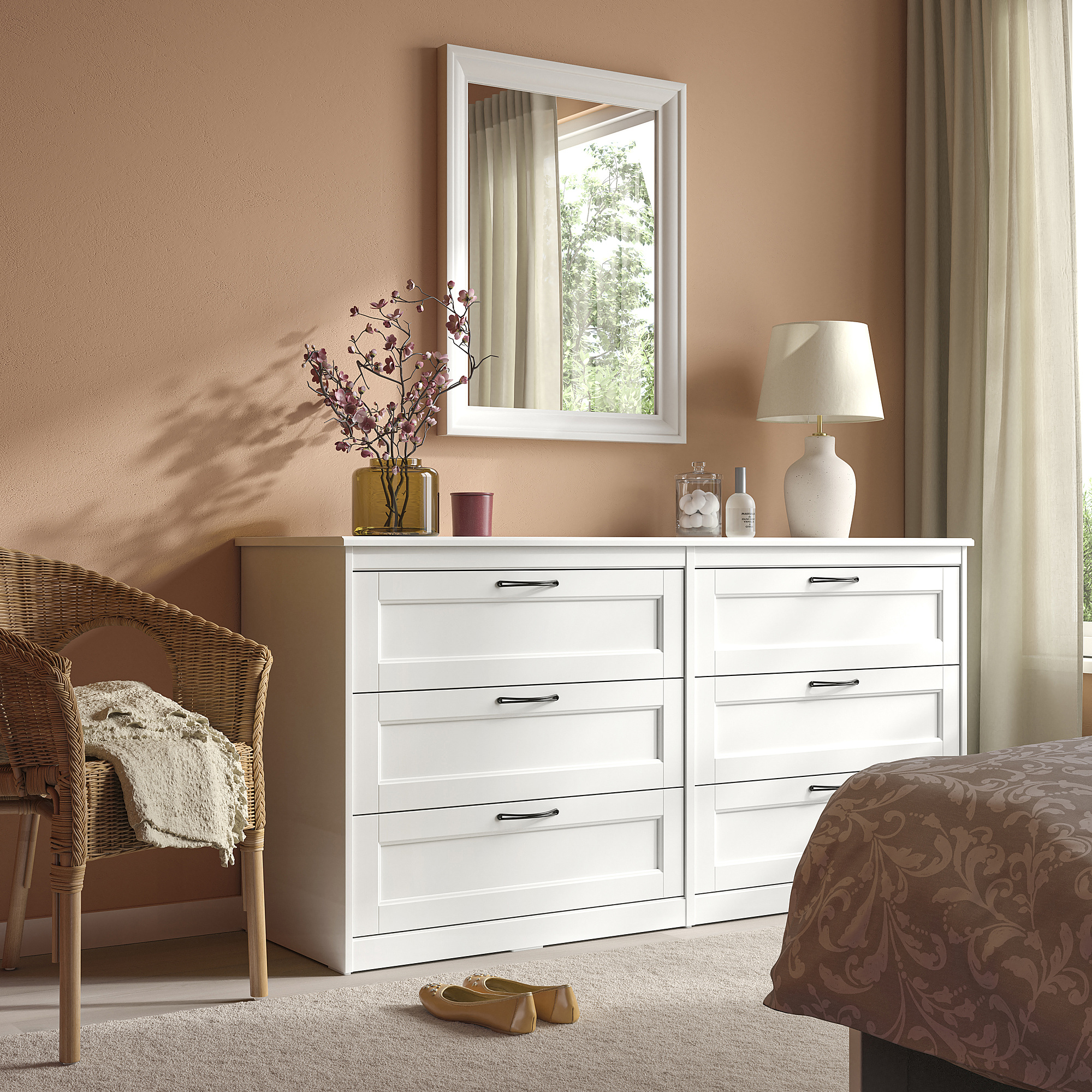 SONGESAND 6-drawer dresser, white, 63 3/8x32 1/4 "