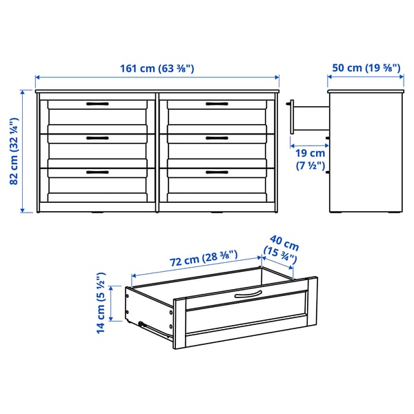 SONGESAND 6-drawer dresser, white, 63 3/8x32 1/4 "