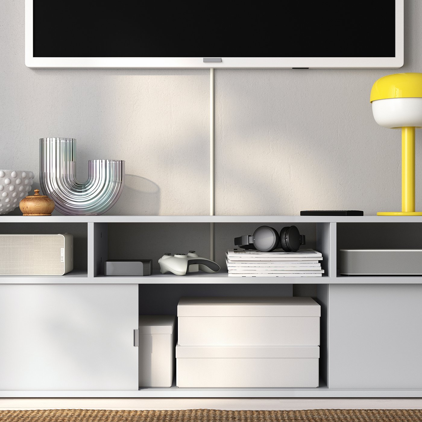 SPIKSMED TV storage combination, light gray, 233x32x96 cm (911
