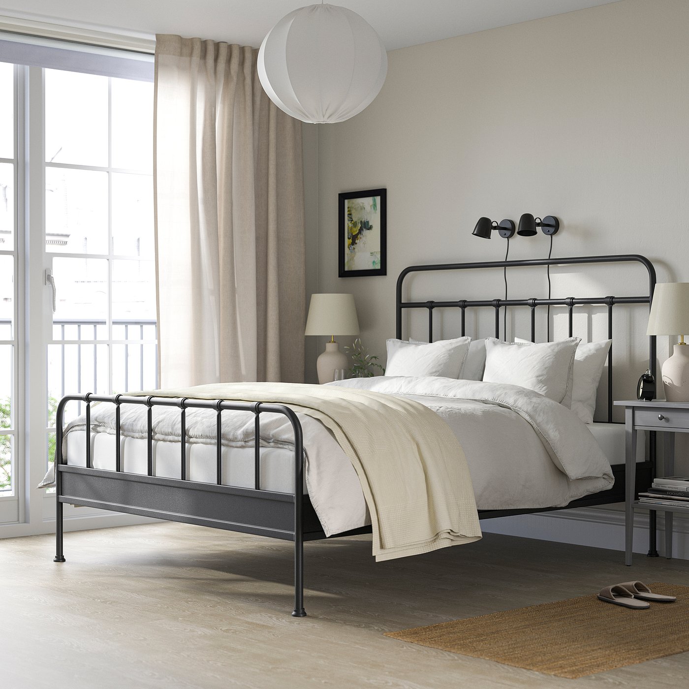 STJÄRNÖ bed frame, anthracite/Luröy, Queen - IKEA CA