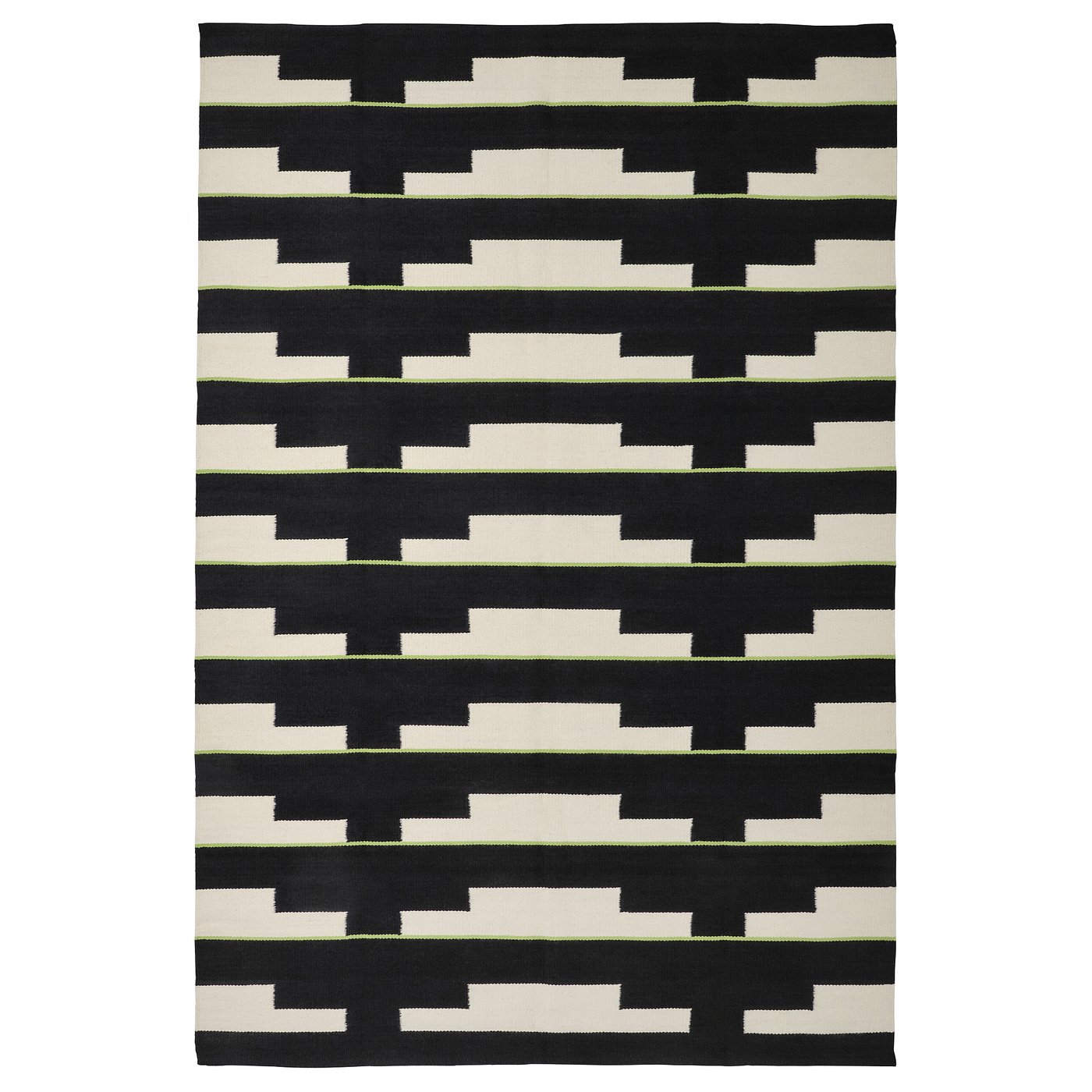 STOCKHOLM 2025 rug, flatwoven, black/white/light green handwoven