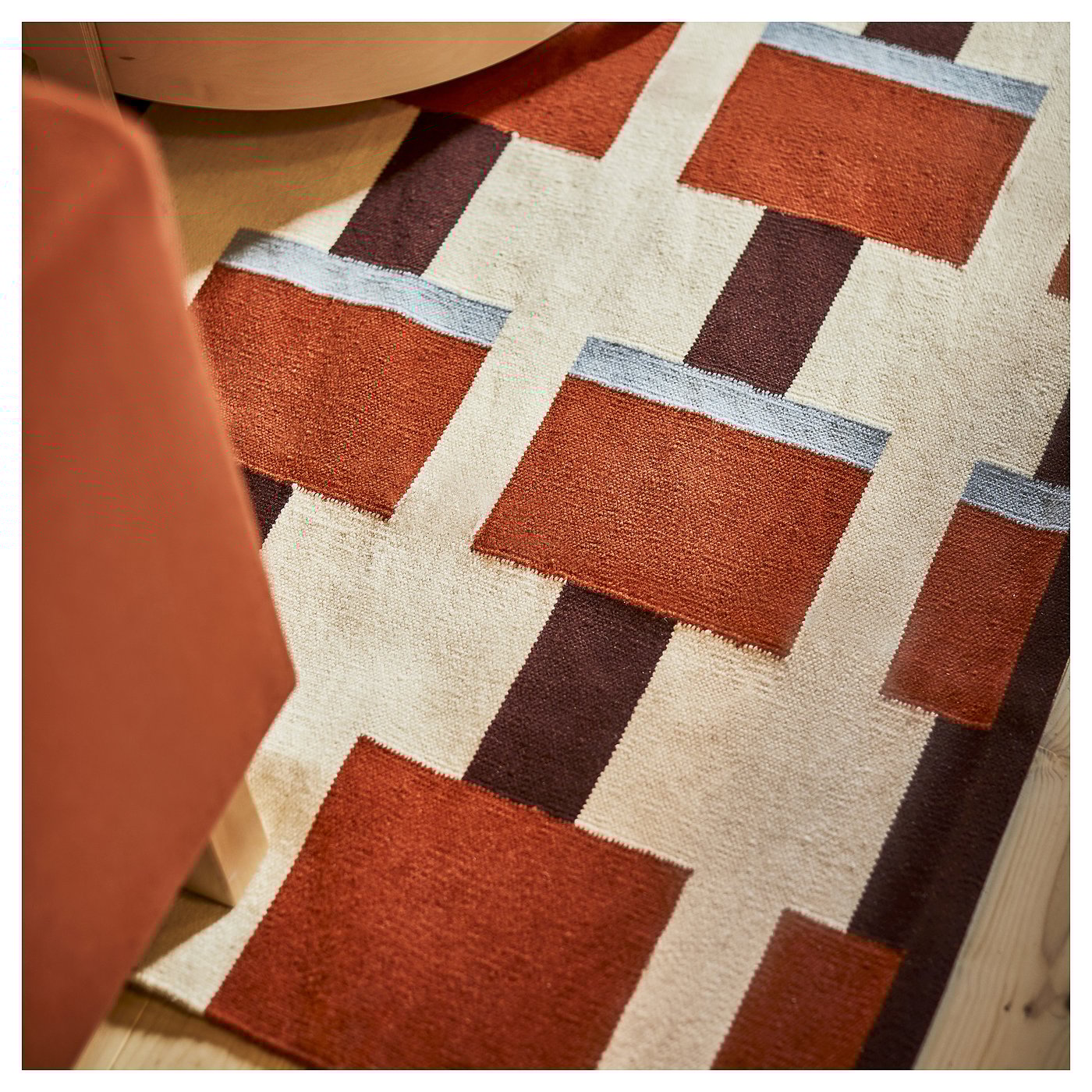 STOCKHOLM 2025 rug, flatwoven, white/brown/light blue handwoven