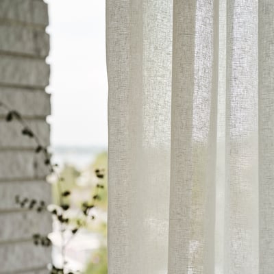 STOCKHOLM 2025 Sheer curtain, 1 piece, off-white/with heading tape, 118x98 "