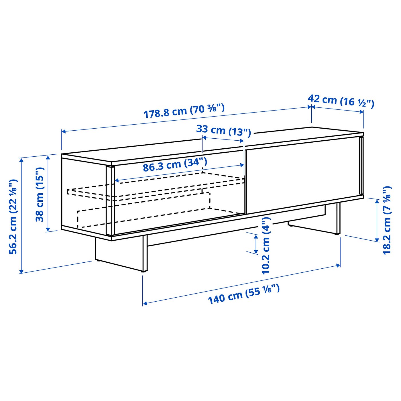 STOCKHOLM 2025 TV unit with sliding doors - oak veneer 179x42x56 cm (70 3/8x16 1/2x22 1/8 ")