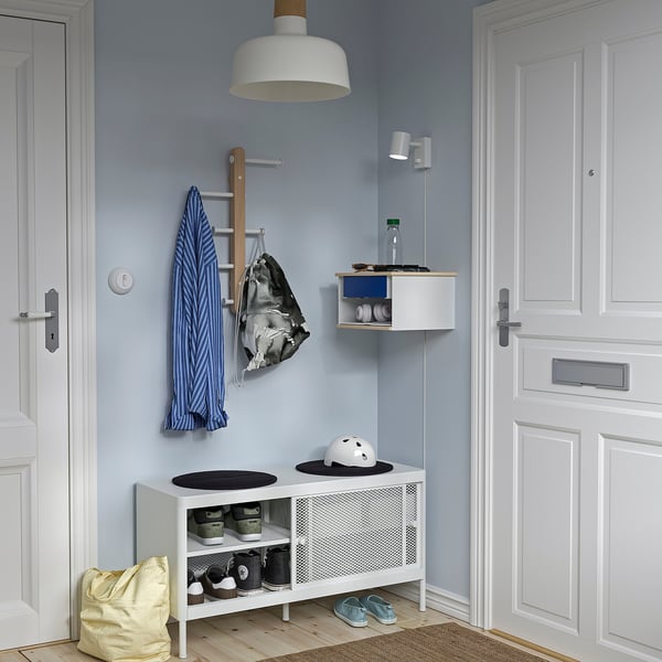 STOMSÖ Wall-mounted bedside table, birch effect white/blue, 14 1/8x11 3/8x7 7/8 "