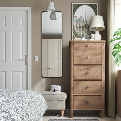 STOREMOLLA 5-drawer chest, gray-brown stained, 24 3/4x19 5/8x51 5/8 "