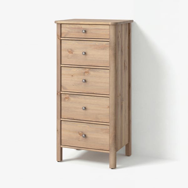 STOREMOLLA 5-drawer chest, gray-brown stained, 24 3/4x19 5/8x51 5/8 "