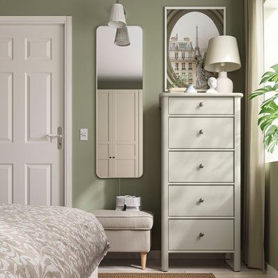 STOREMOLLA 5-drawer chest, light gray-beige stained, 24 3/4x19 5/8x51 5/8 "