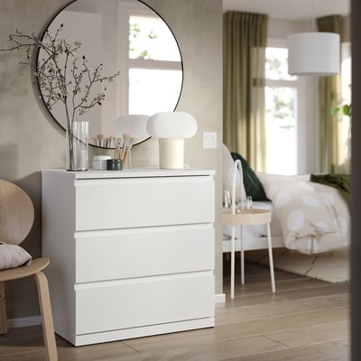 STORKLINTA 3-drawer chest, white/anchor/unlock-function, 27 1/2x18 7/8x29 1/2 "