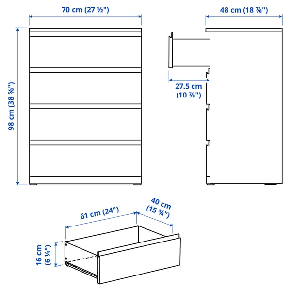 STORKLINTA 4-drawer chest, oak effect/anchor/unlock-function, 27 1/2x18 7/8x38 5/8 "