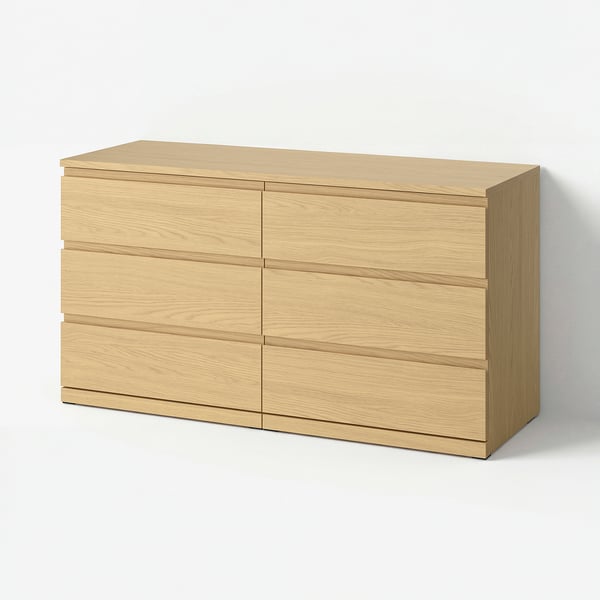 STORKLINTA 6-drawer dresser, oak effect/anchor/unlock-function, 55 1/8x18 7/8x29 1/2 "