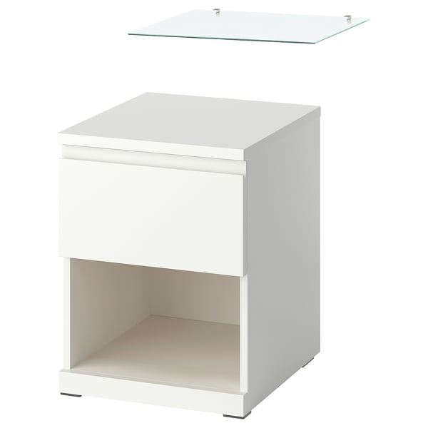 STORKLINTA Nightstand with glass top, white/with 1 drawer with glass top, 15 3/4x18 7/8x21 "