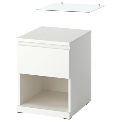 STORKLINTA Nightstand with glass top, white/with 1 drawer with glass top, 15 3/4x18 7/8x21 "