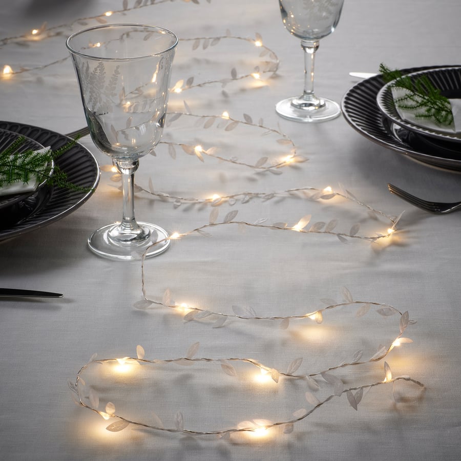 STRÅLA LED string light with 40 lights, battery operated leaf/white IKEA CA