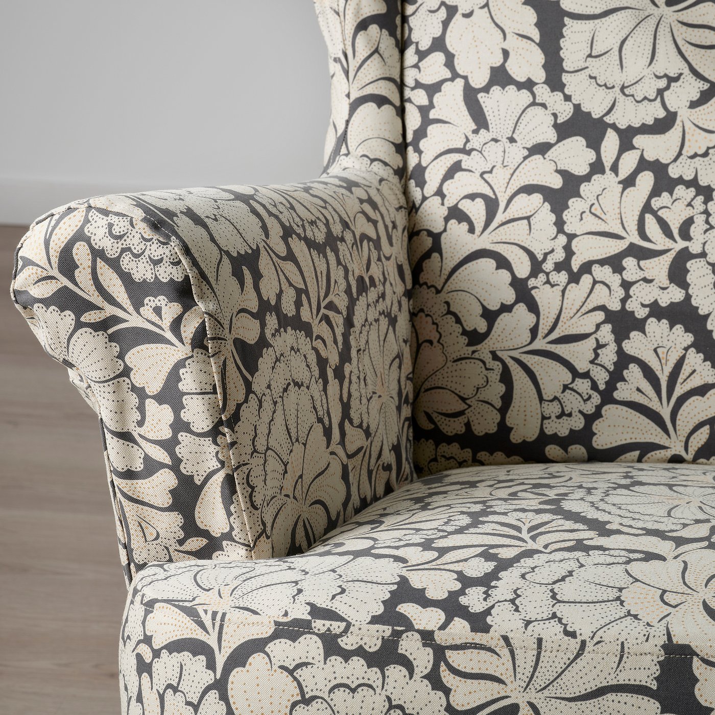 STRANDMON Slipcover for wing chair - Ribersborg dark grey/beige
