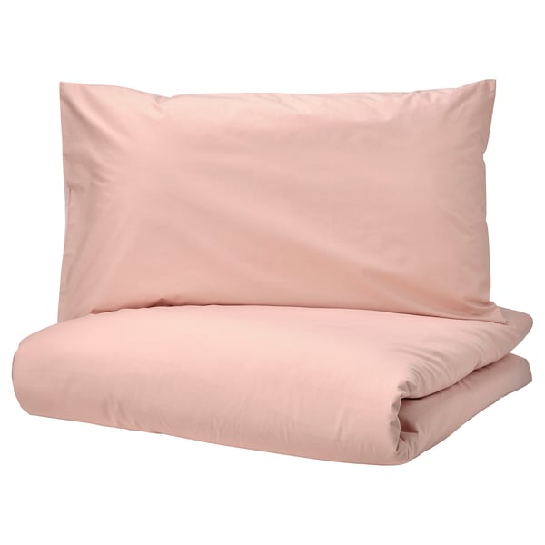 STRANDTALL Duvet cover and pillowcase(s), dark pink/light pink, Twin