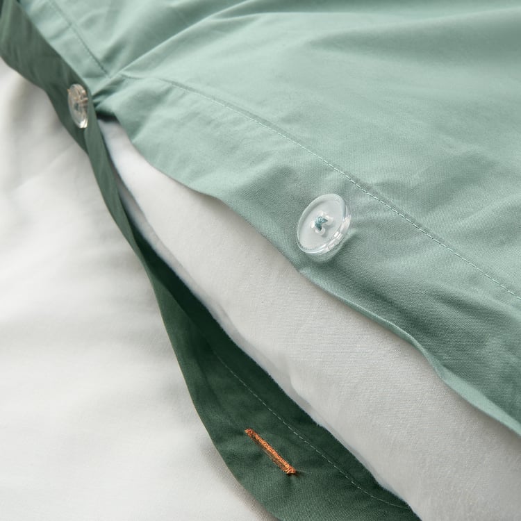 STRANDTALL duvet cover and pillowcase(s), graygreen/dark green, Full/Queen (Double/Queen) IKEA CA