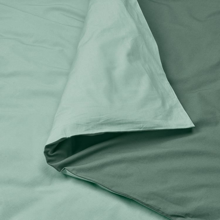 STRANDTALL duvet cover and pillowcase(s), graygreen/dark green, Full/Queen (Double/Queen) IKEA CA