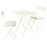 SUNDSÖ Table and 2 folding chairs, outdoor off-white/off-white Kuddarna light grey-beige, 25 5/8x25 5/8 "