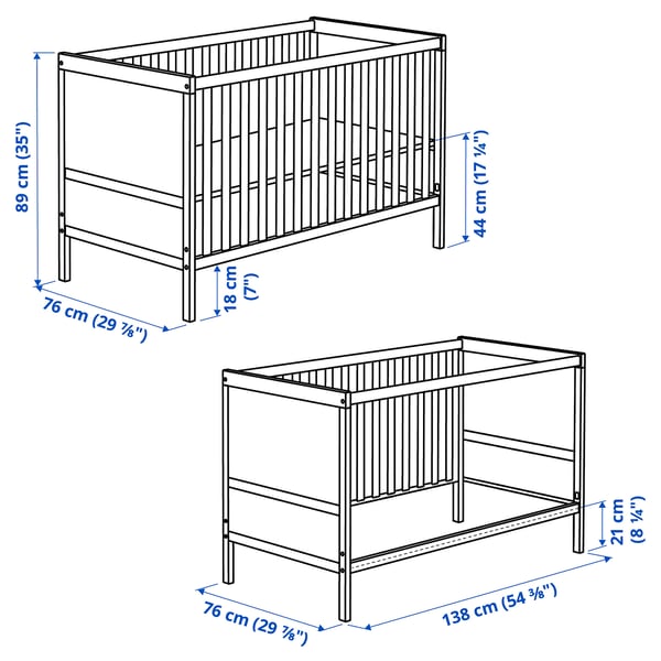 SUNDVIK Crib, gray, 27 1/2x52 "