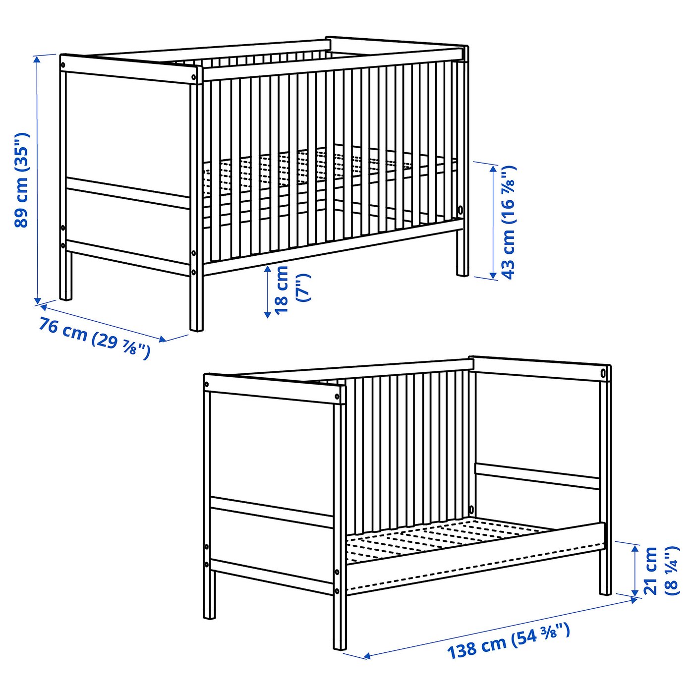 SUNDVIK crib, white, 70x132 cm (271/2x52