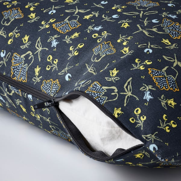 SVÄRDTÅG Cushion cover, dark blue/floral pattern, 20x20 "