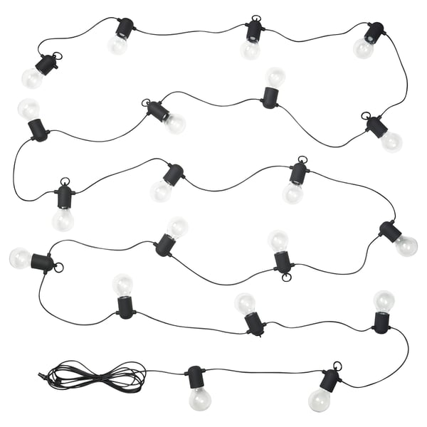 SVARTRÅ LED lighting chain with 20 bulbs, black/outdoor