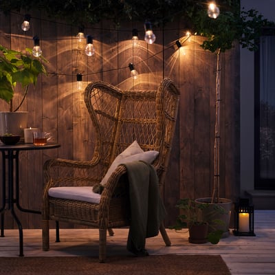 SVARTRÅ LED string light with 20 bulbs, outdoor black