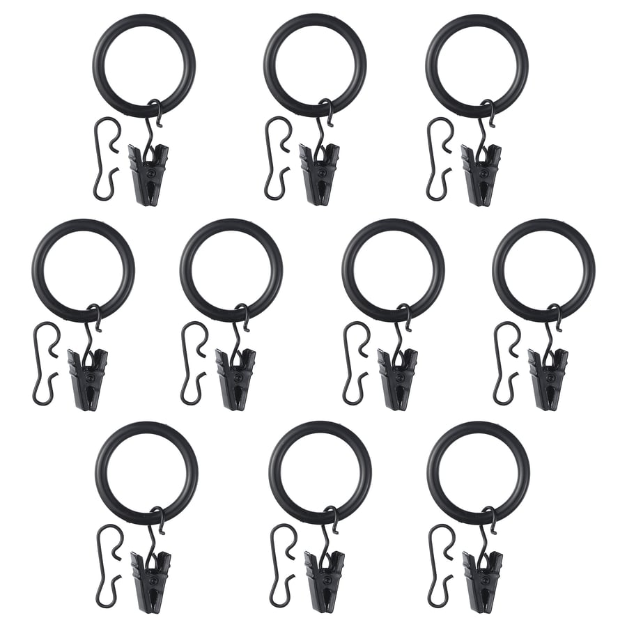 SYRLIG curtain ring with clip and hook, black, 25 mm (1") IKEA CA