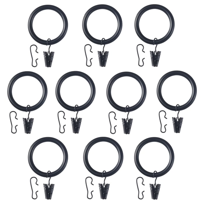 SYRLIG curtain ring with clip and hook, black, 38 mm (11/2") IKEA CA
