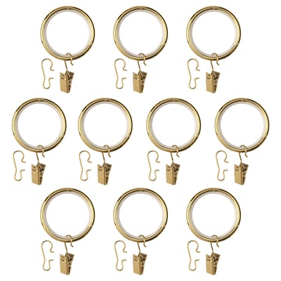 SYRLIG Curtain ring with clip and hook, brass color, 1 1/2 "