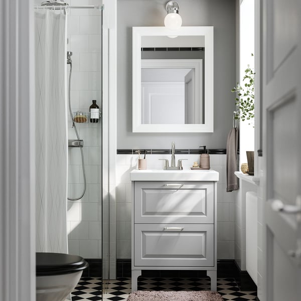 TÄNNFORSEN / ORRSJÖN Sink cab w drawers/sink/tap, light gray, 25x21 3/4x34 5/8 "