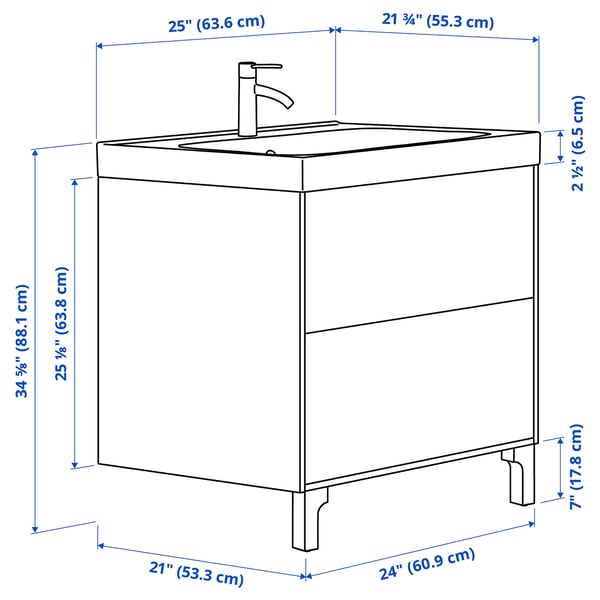 TÄNNFORSEN / ORRSJÖN Sink cab w drawers/sink/tap, light gray, 25x21 3/4x34 5/8 "