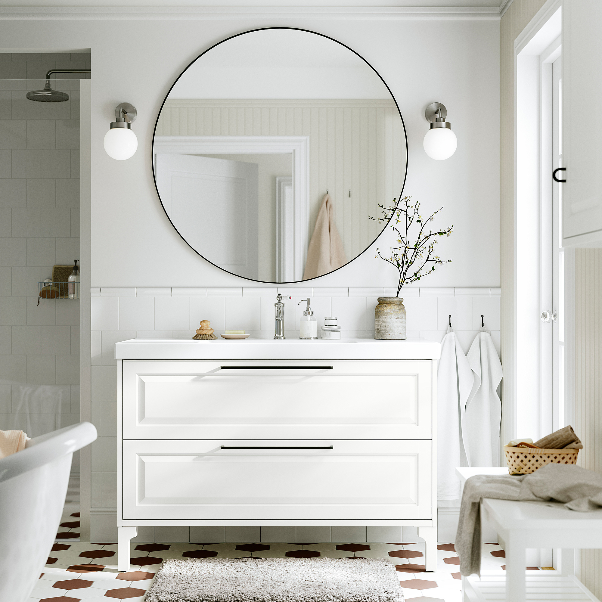 TÄNNFORSEN / ORRSJÖN Sink cab w drawers/sink/tap, white, 49x21 3/4x34 5/8 "