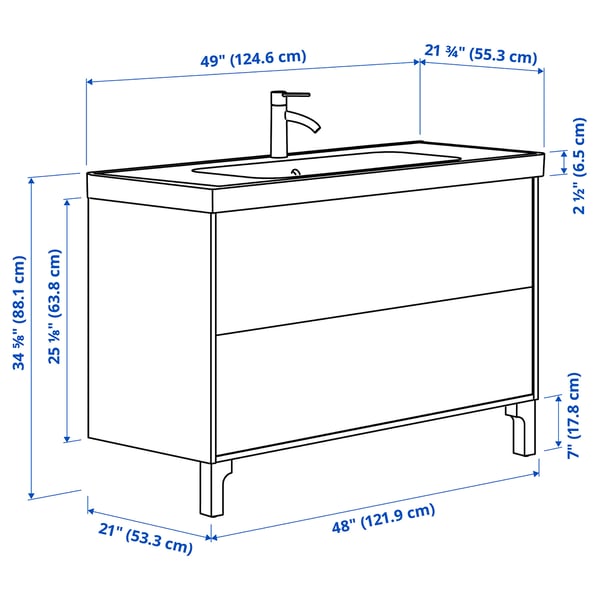 TÄNNFORSEN / ORRSJÖN Sink cab w drawers/sink/tap, white, 49x21 3/4x34 5/8 "
