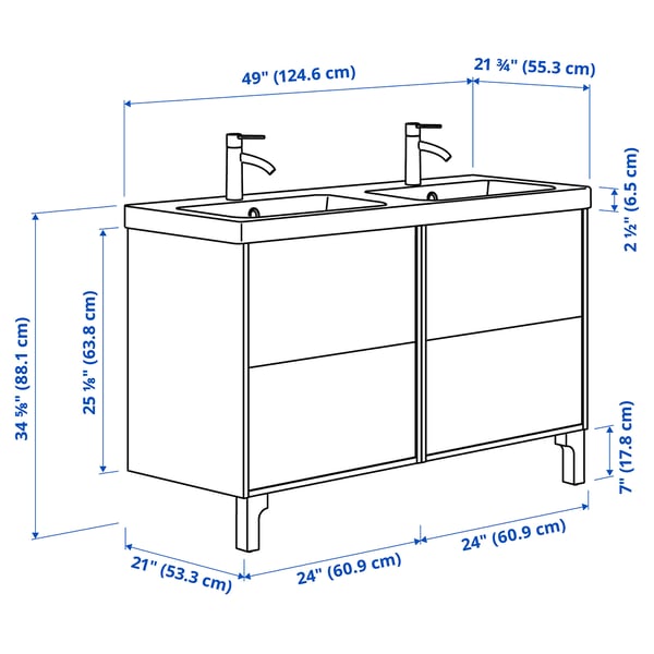 TÄNNFORSEN / ORRSJÖN Sink cab w drawers/sink/tap, white, 49x21 3/4x34 5/8 "