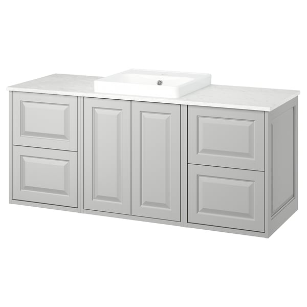 Grey bathroom vanity unit with marble top & basin