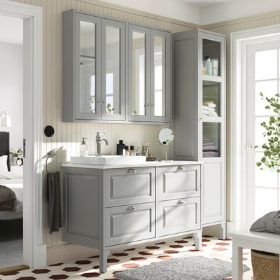 TÄNNFORSEN / ORRSJÖN Vanity, light gray/white marble effect, 49x21 1/2x35 3/8 "