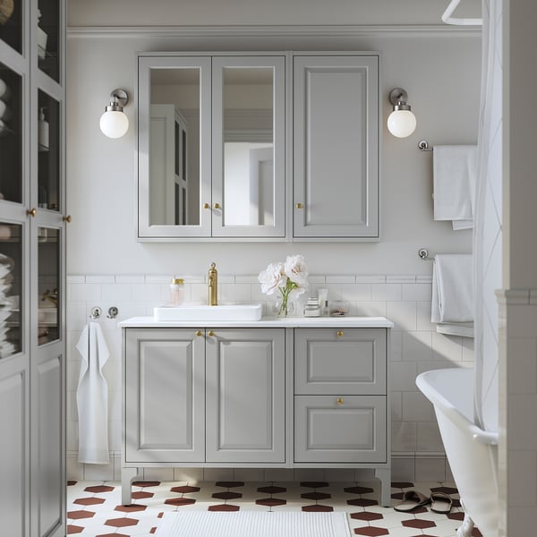 TÄNNFORSEN / ORRSJÖN Vanity, light gray/white marble effect, 49x21 1/2x35 3/8 "