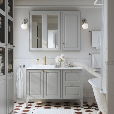 TÄNNFORSEN / ORRSJÖN Vanity, light gray/white marble effect, 49x21 1/2x35 3/8 "