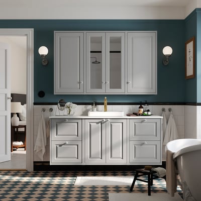 TÄNNFORSEN / ORRSJÖN Vanity, light gray/white marble effect, 61x21 1/2x28 3/8 "