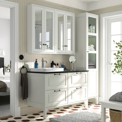 TÄNNFORSEN / ORRSJÖN Vanity, white/black marble effect, 49x21 1/2x35 3/8 "